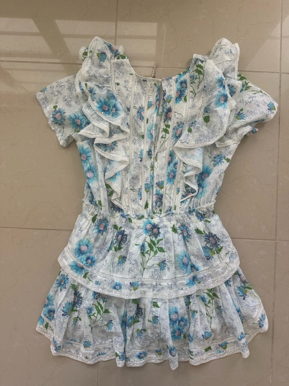 FOR LIZ - NWT LoveShackFancy Natasha Floral Mini Dress in Blueberry Cloud(XL) - Picture 4 of 5